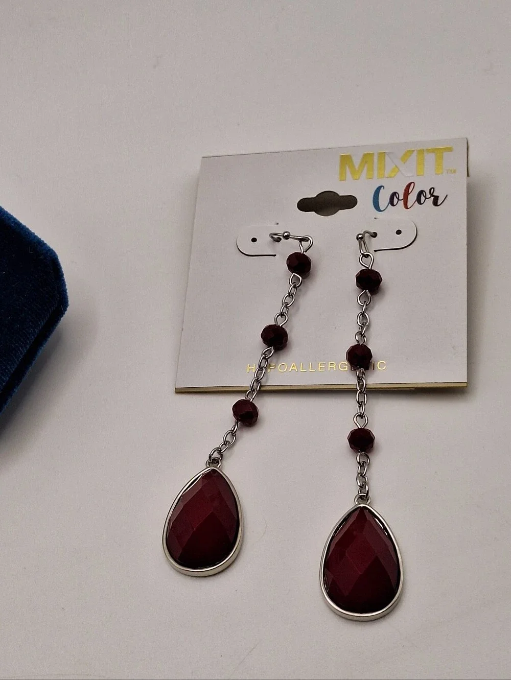 Mixit Color Red Faceted Teardrop Long Dangle Earrings Hypoallergenic NWT